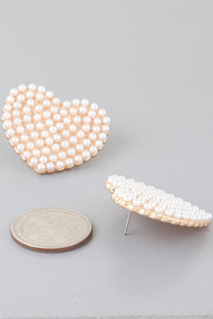 Pearled Heart Stud Earrings