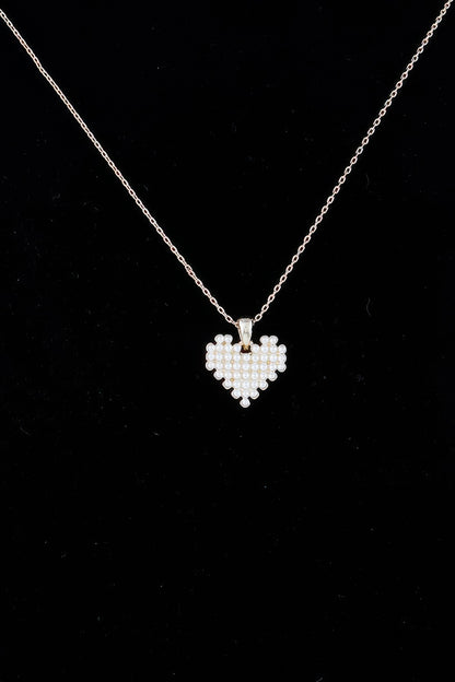 Block Pearl Heart Necklace