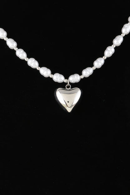 Shiny Heart Pearl Beaded Necklace