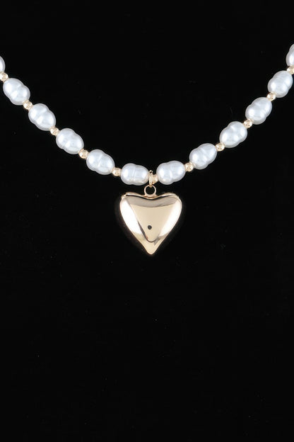 Shiny Heart Pearl Beaded Necklace