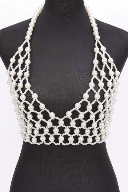 Faux Pearl Halter Neck Top