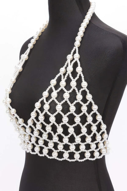 Faux Pearl Halter Neck Top