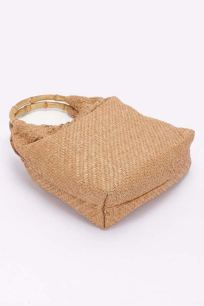 Faux Straw Bamboo Handle Handbag