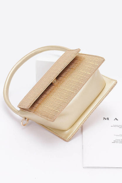 Metallic Faux Straw Top Handle Bag