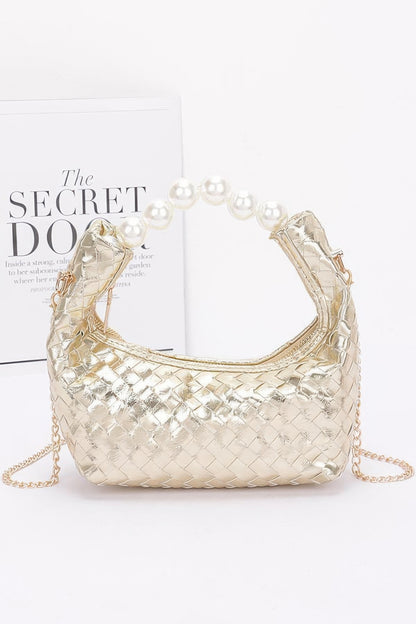 Metallic Braided Pearl Handle Bag