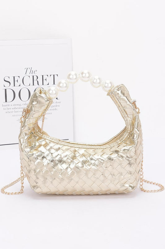 Metallic Braided Pearl Handle Bag