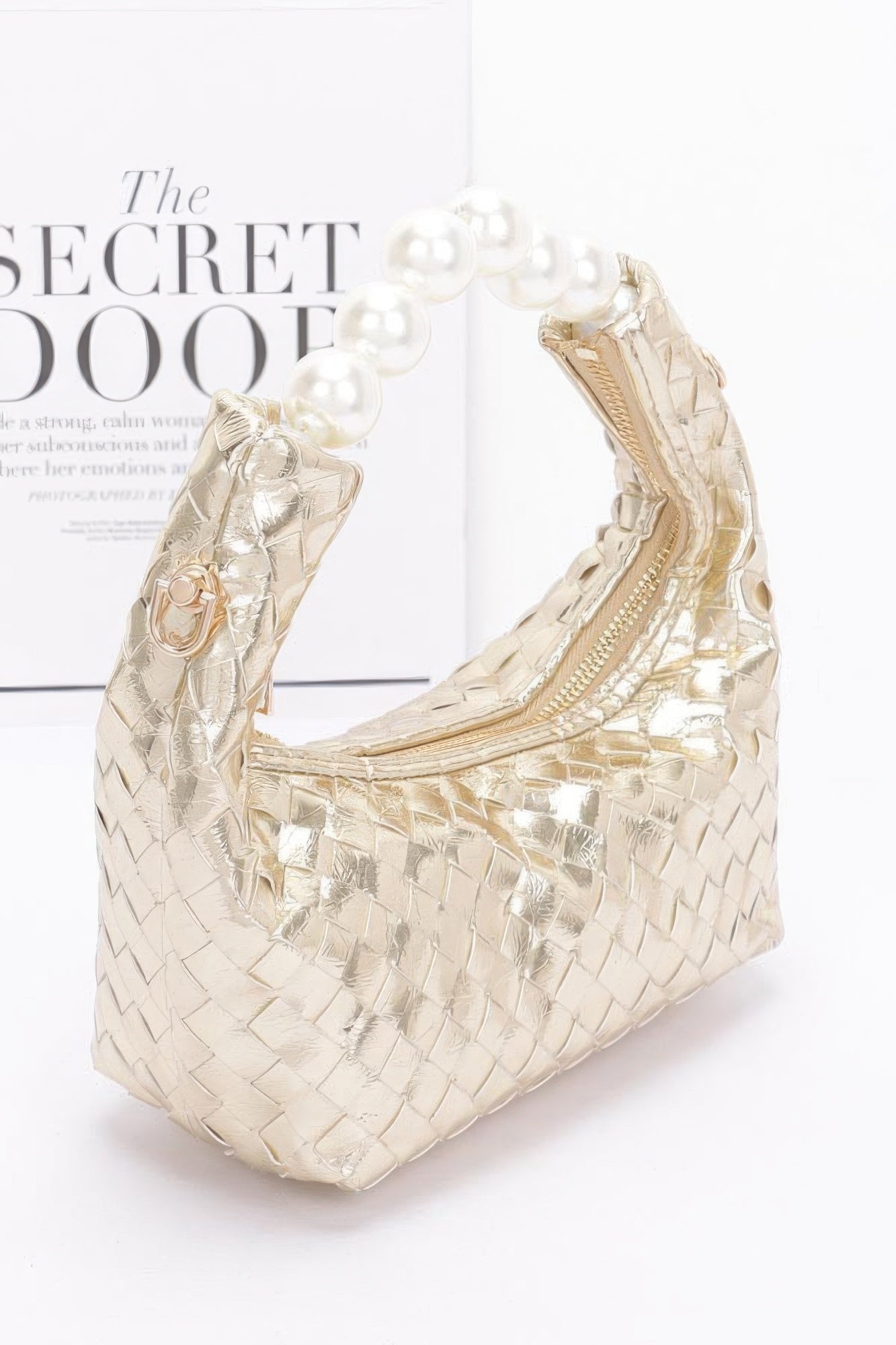 Metallic Braided Pearl Handle Bag