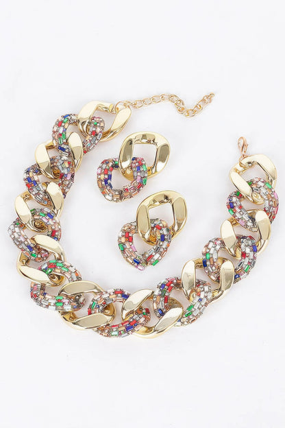 Ccb Chain Rhinestone Necklace Set