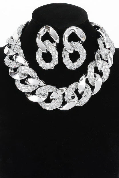 Ccb Chain Rhinestone Necklace Set