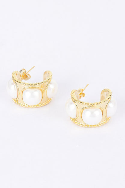 Faux Pearl Metal Mini Hoop Earring