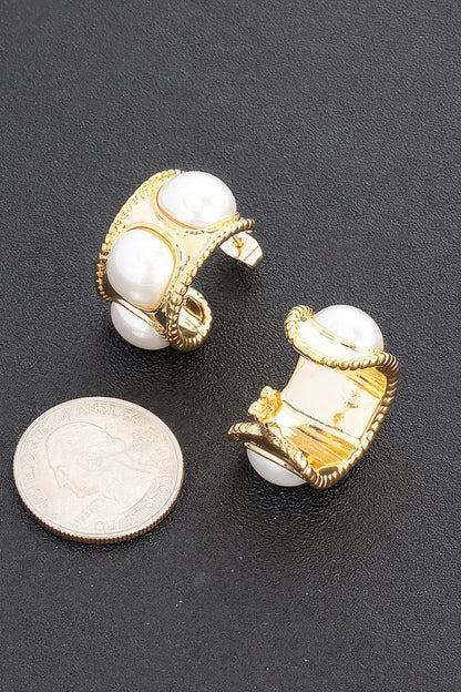 Faux Pearl Metal Mini Hoop Earring