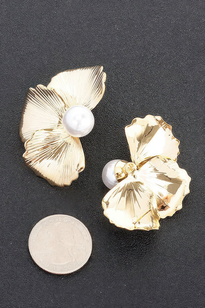 Faux Pearl Metal Flower Earring