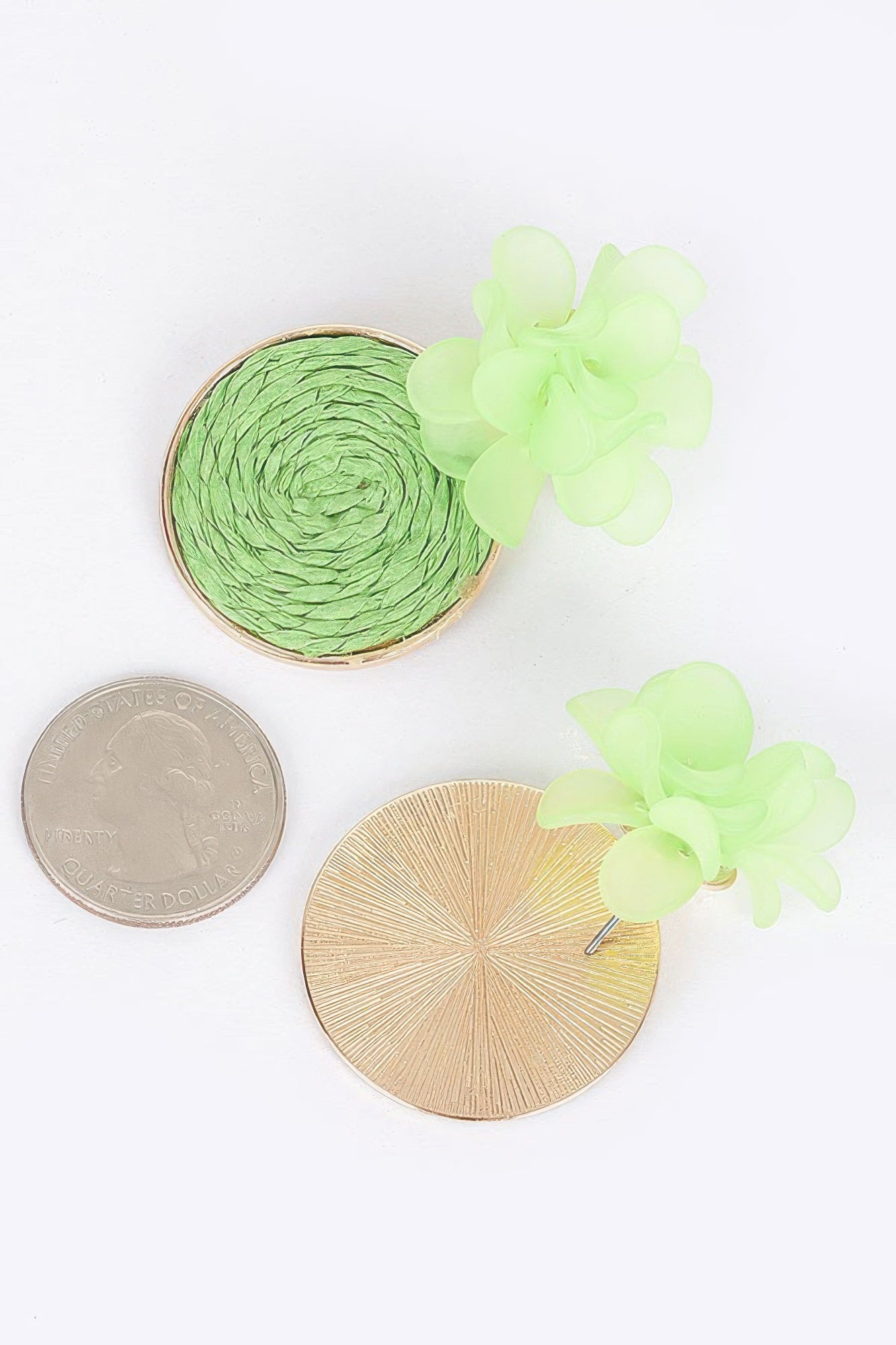Faux Straw Fabric Flower Earring