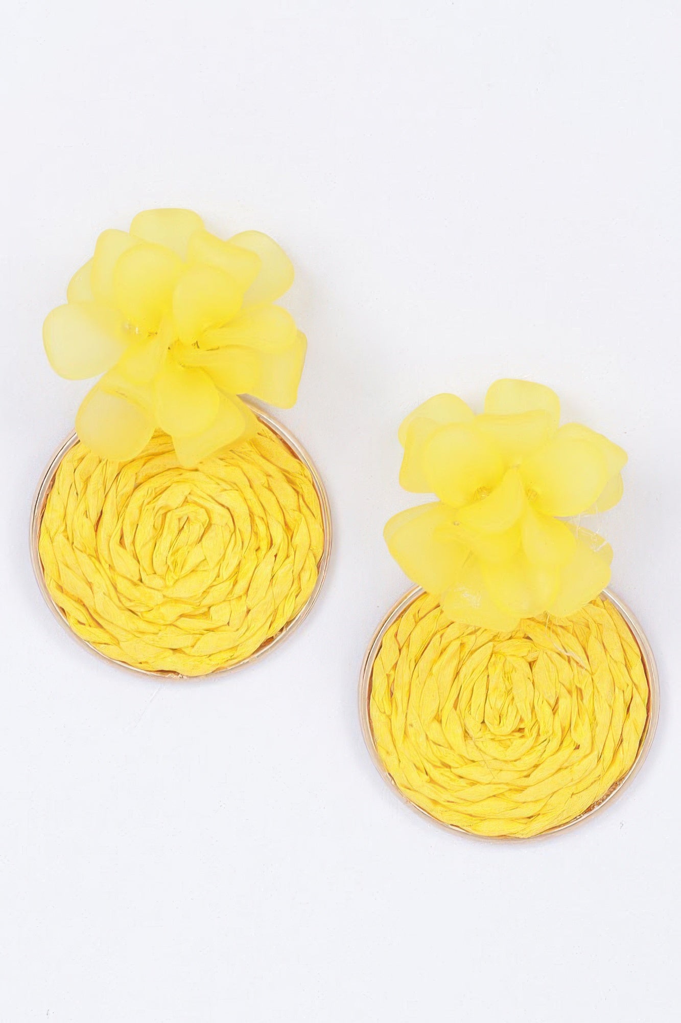 Faux Straw Fabric Flower Earring