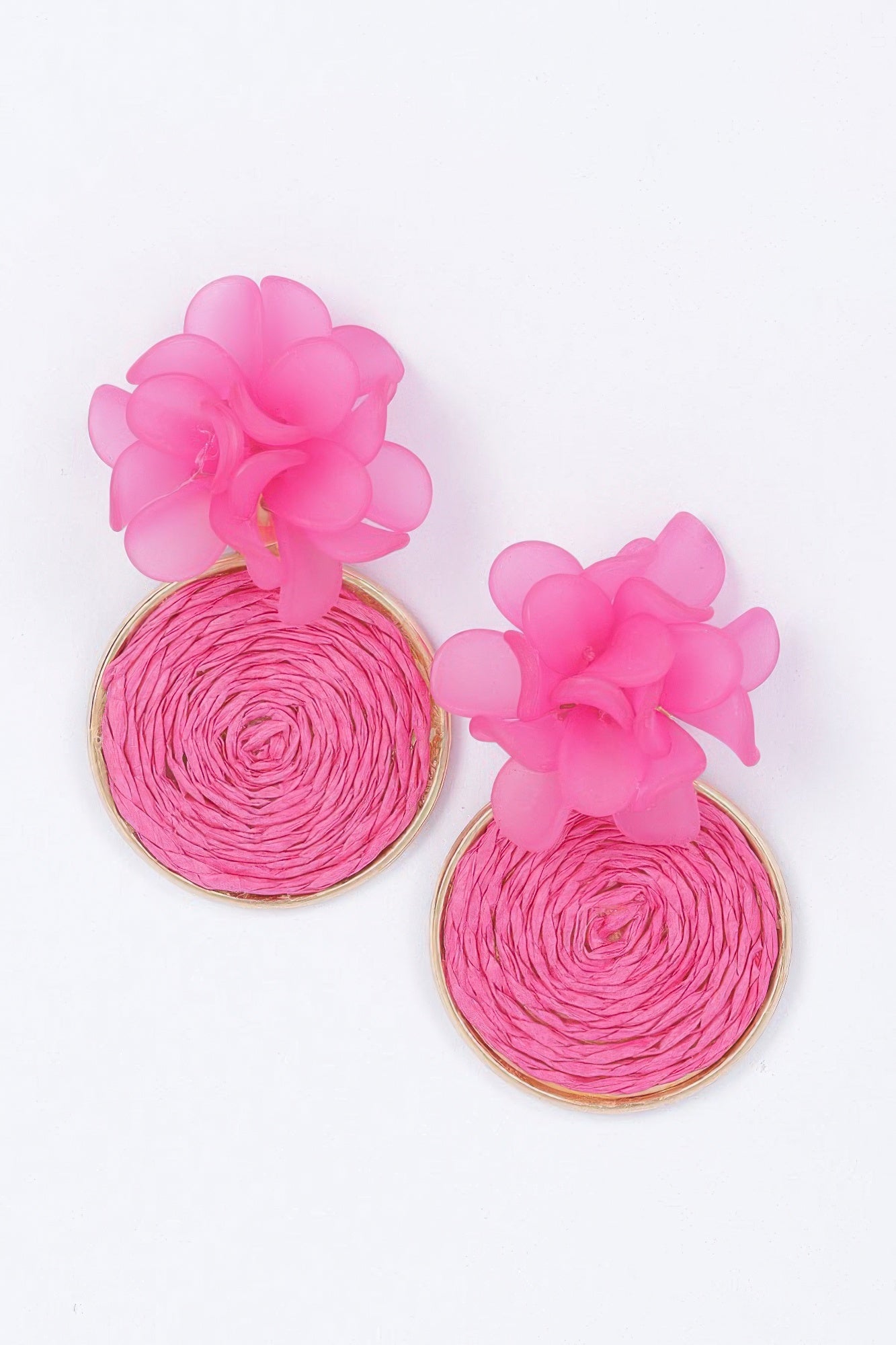 Faux Straw Fabric Flower Earring
