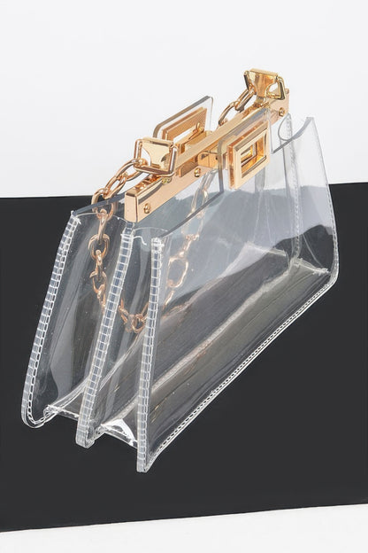 Transparent Double Pocket Chain Handle Clutch