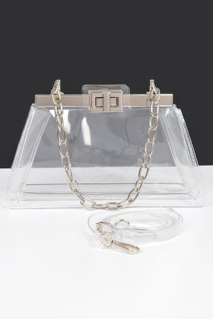 Transparent Double Pocket Chain Handle Clutch
