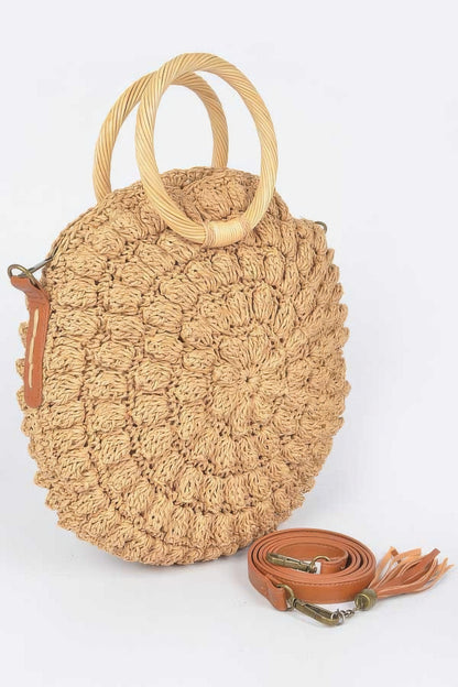 Faux Straw Round Wood Handle Bag