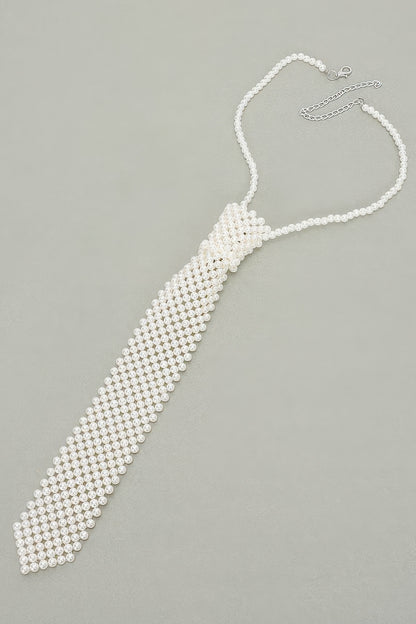 Faux Pearl Polyester Necktie Necklace
