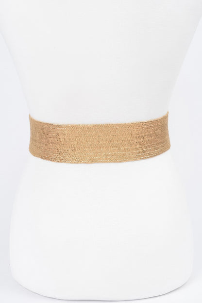 Multi Stone Metallic Straw Stretch Belt