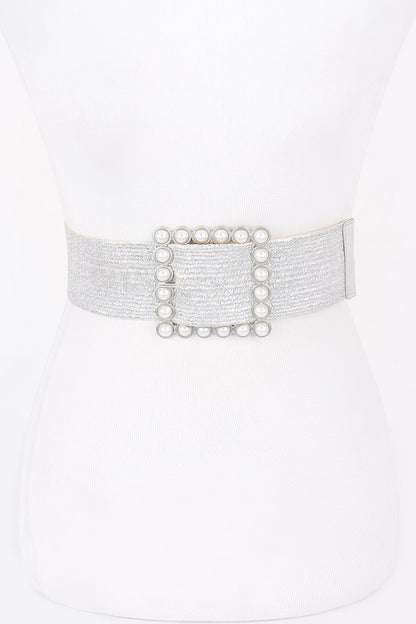 Wide Pearl Buckle Elastic Belt