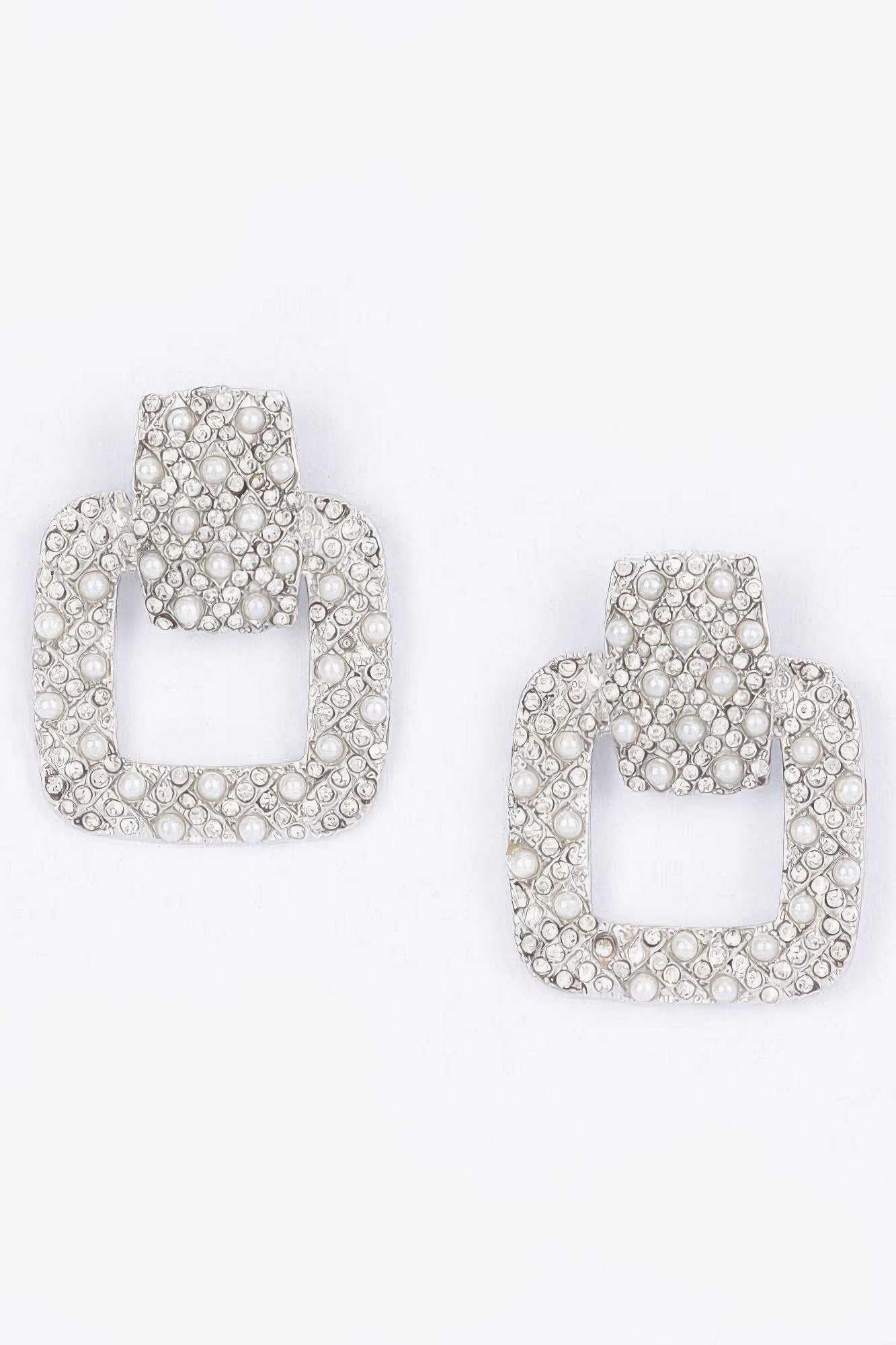 Rectangle Link Faux Pearlrhinestonedangle Earrings