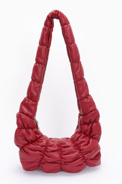 Pleated Faux Leather Crossbody Bag