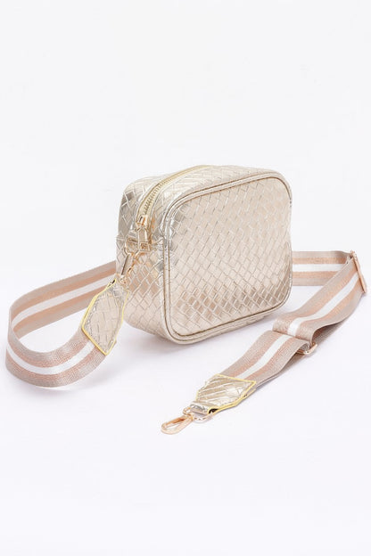Metallic Embossed Faux Leather Camera Bag W/strap