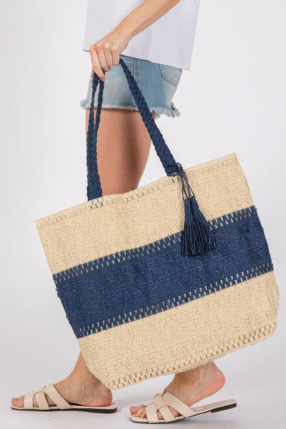 Two Tone Woven Straw Bag
