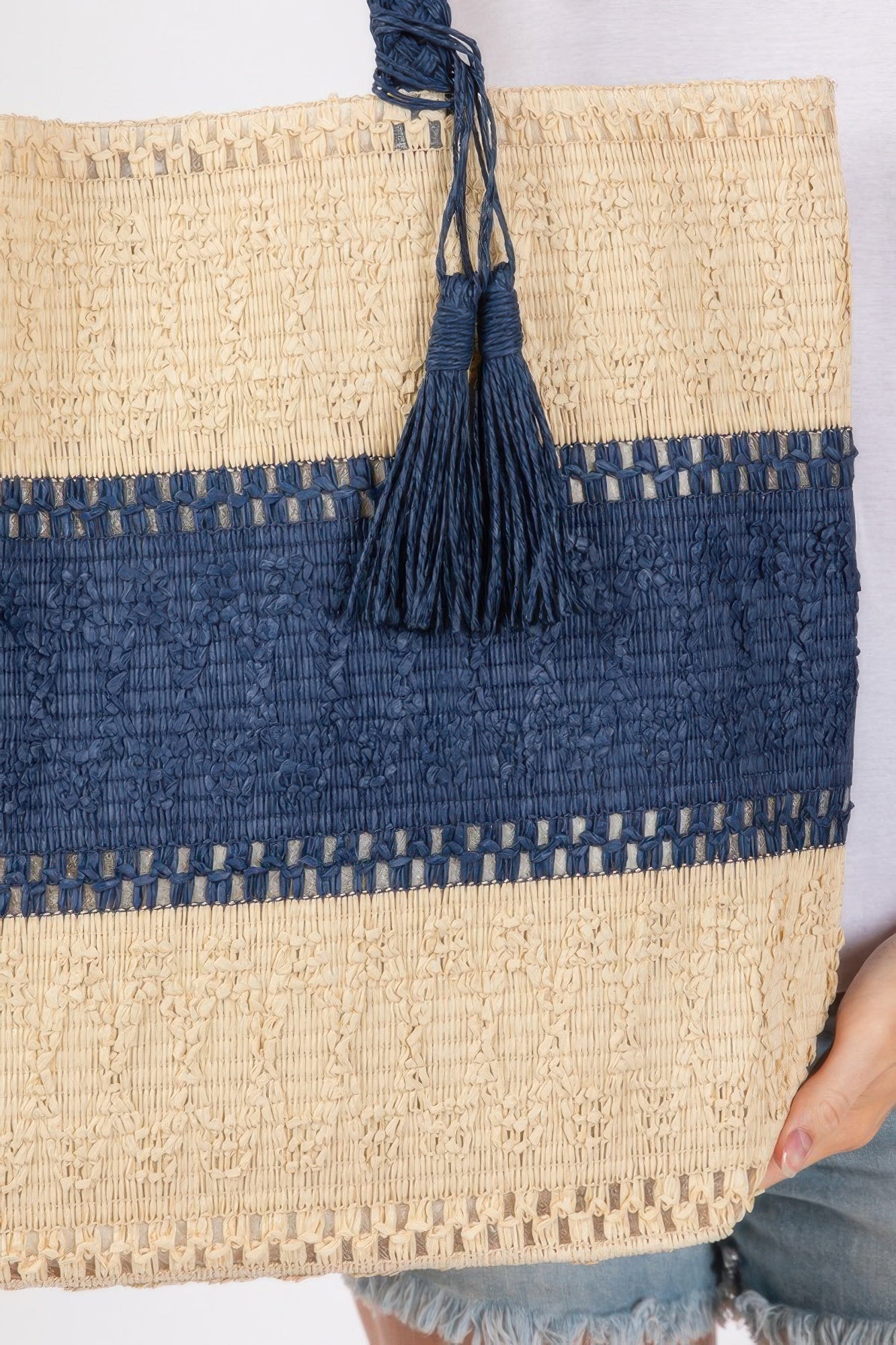 Two Tone Woven Straw Bag