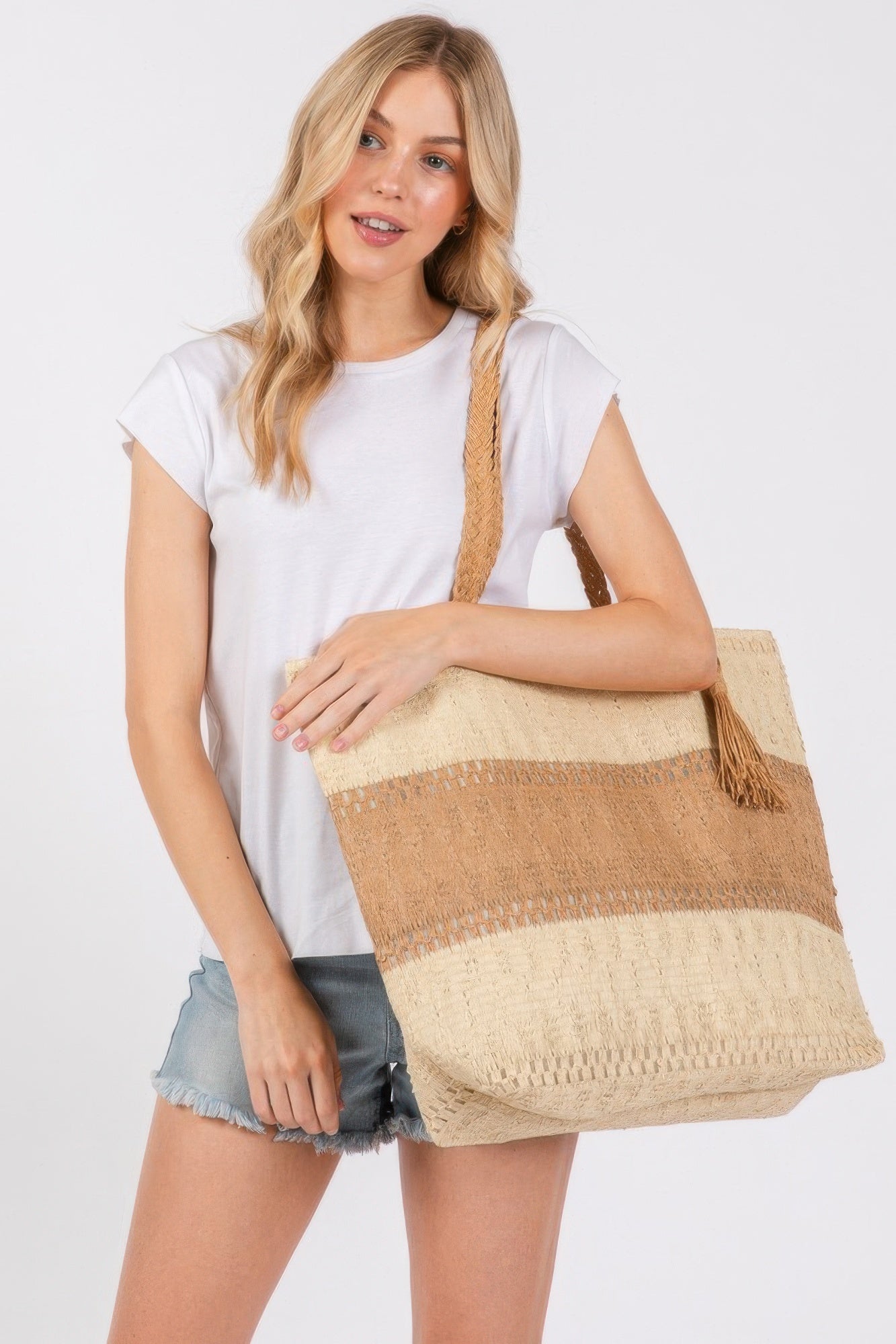 Two Tone Woven Straw Bag