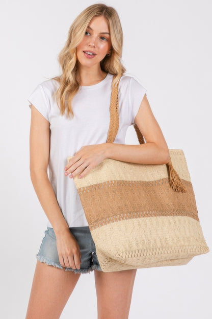 Two Tone Woven Straw Bag