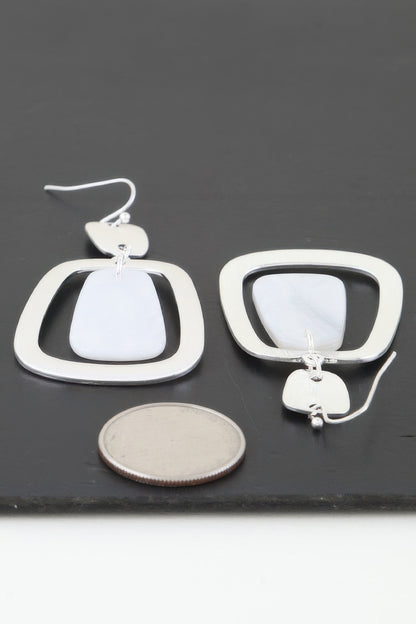 Modern Stone Frame Drop Earrings