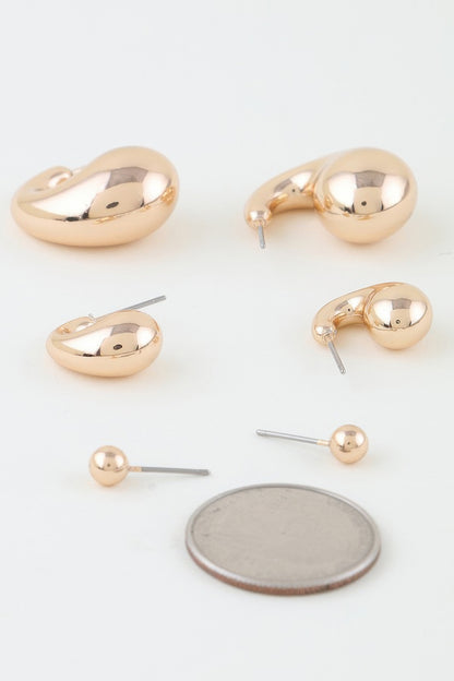 Triple Shiny Hoop N Bead Earrings Set