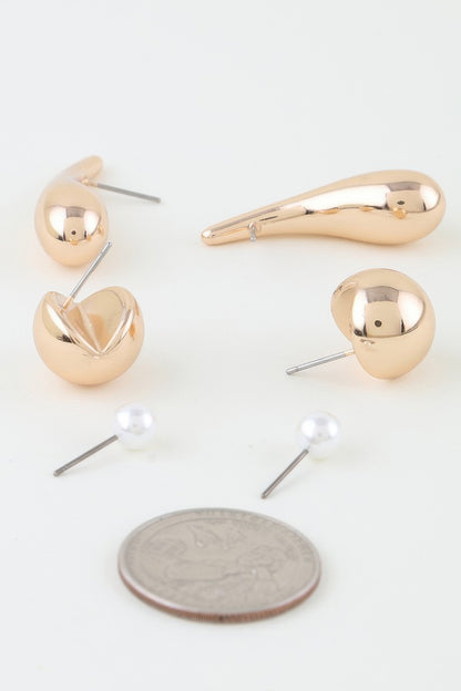 Multi Teardrop N Pearl Earrings Set