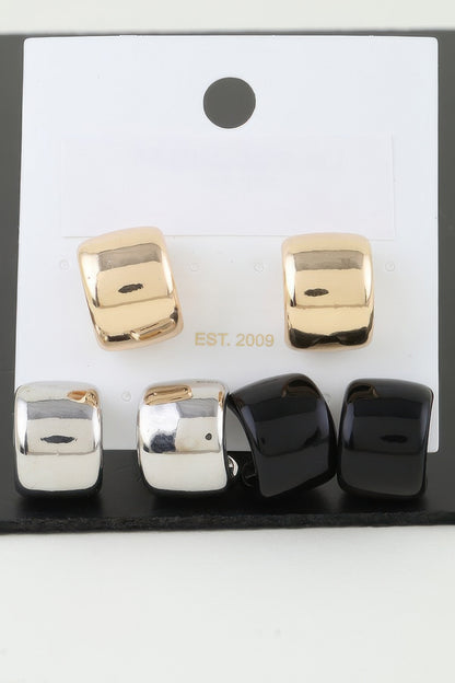Multi Shiny Wide Hoop Earrings Set