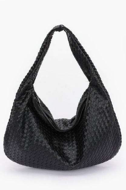 Faux Leather Braided Shoulder Bag