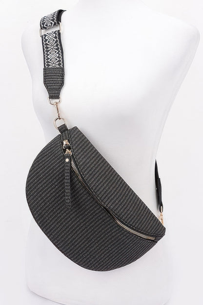 Faux Leather Fanny Pack W/ Multi Color Strap