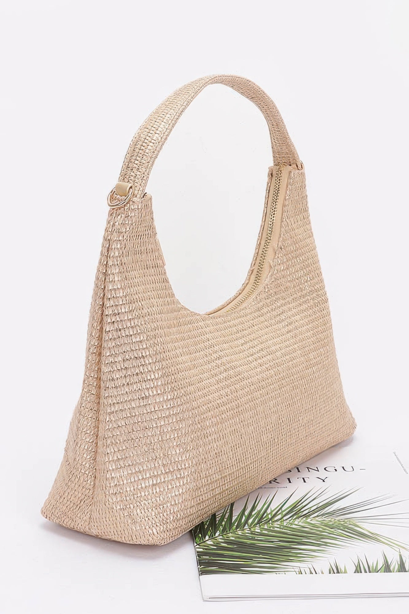 Metallic Faux Straw Hobo Bag