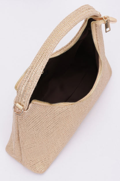 Metallic Faux Straw Hobo Bag