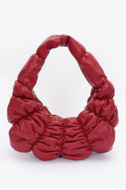 Pleated Faux Leather Shoulder Bag