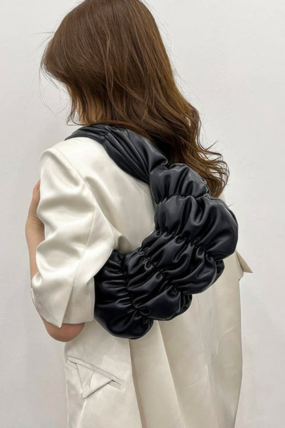 Pleated Faux Leather Shoulder Bag