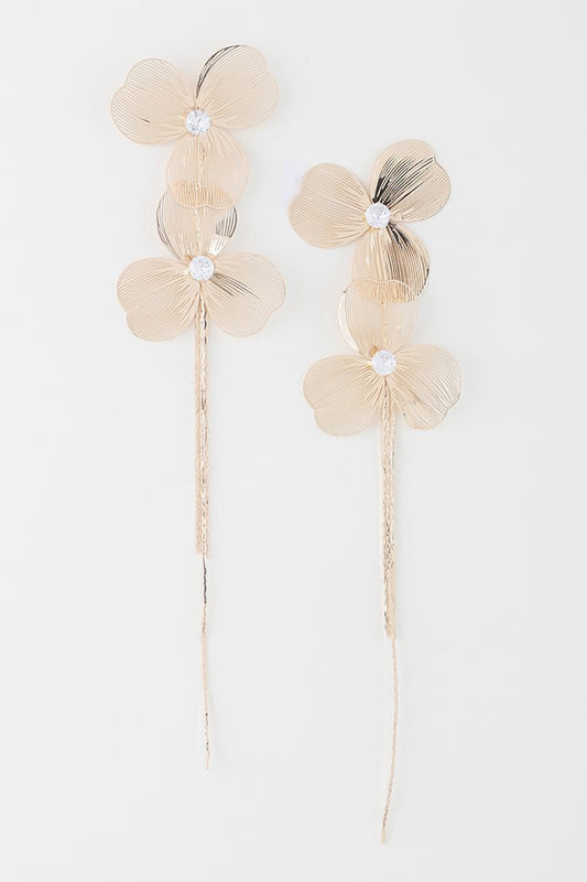 Double Jewel Flower Drop Earrings