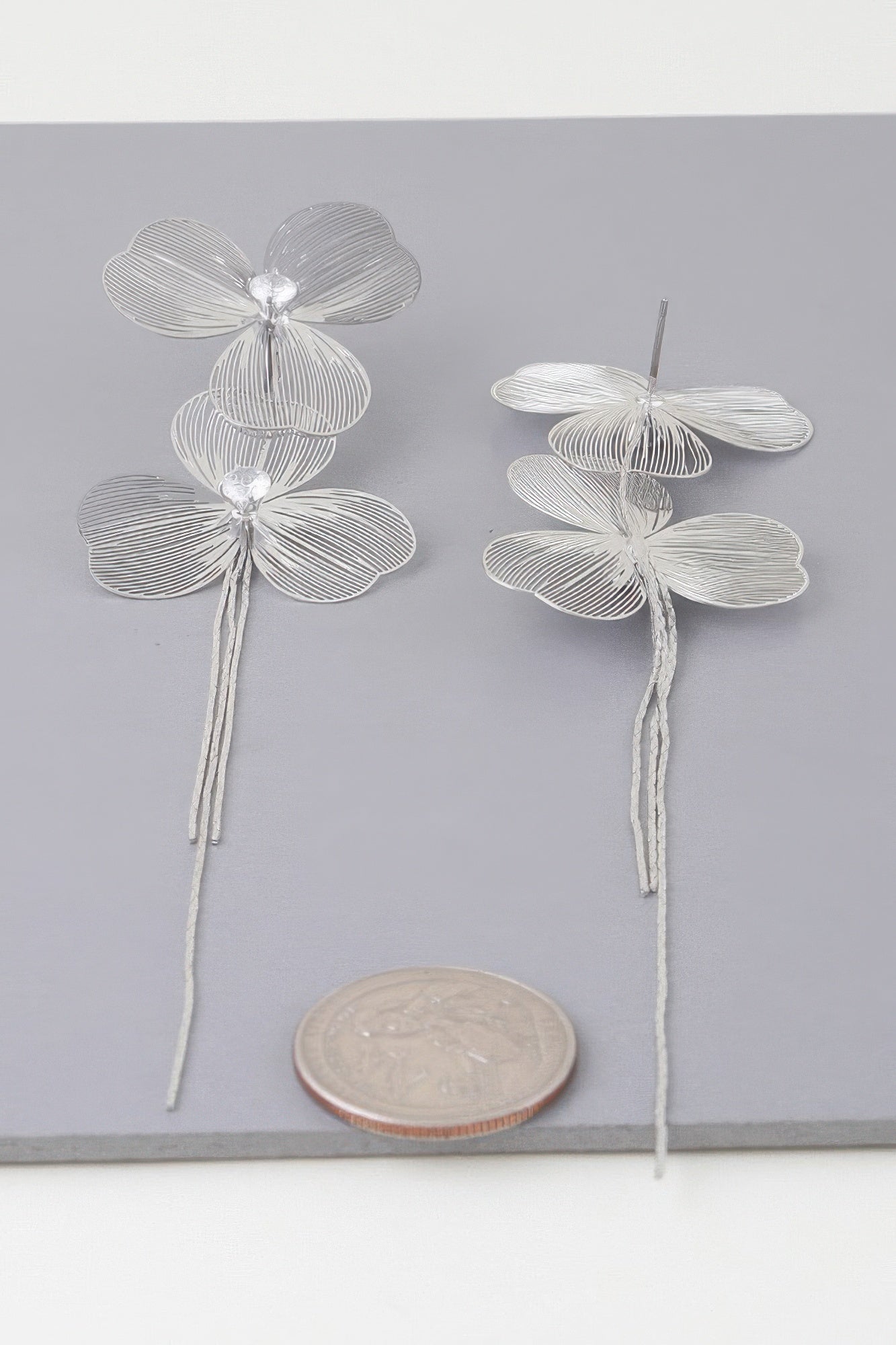 Double Jewel Flower Drop Earrings