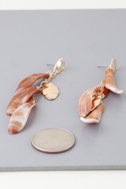 Shiny Marble Feather Drop Earrings