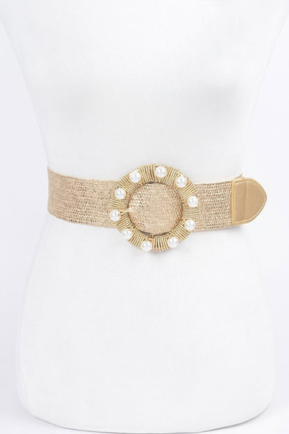 Metallic Stretch Belt W/pearl Metal Bucklt