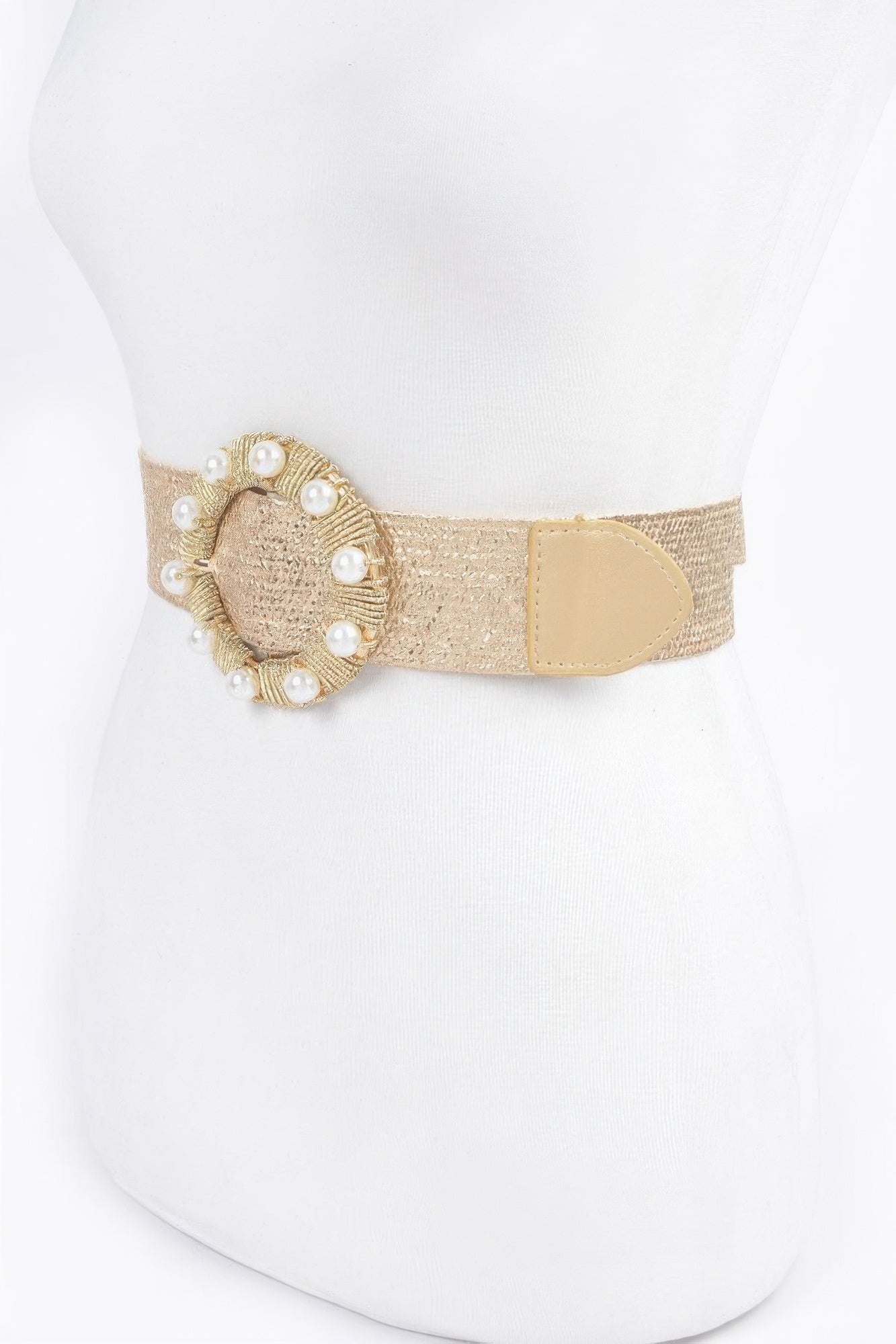 Metallic Stretch Belt W/pearl Metal Bucklt