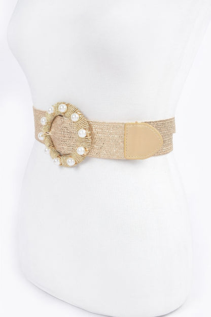 Metallic Stretch Belt W/pearl Metal Bucklt