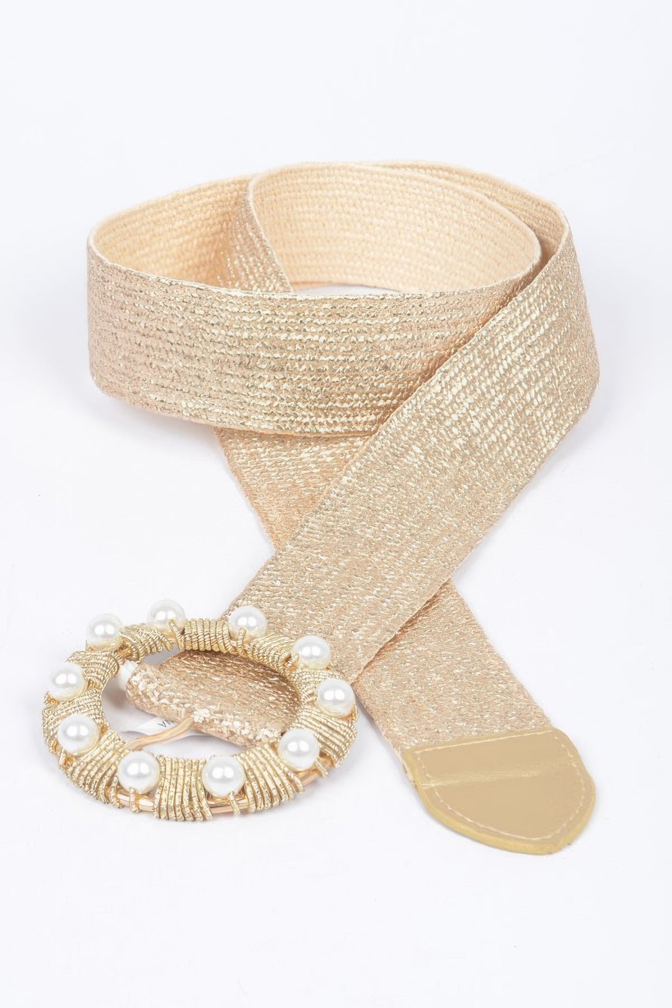 Metallic Stretch Belt W/pearl Metal Bucklt