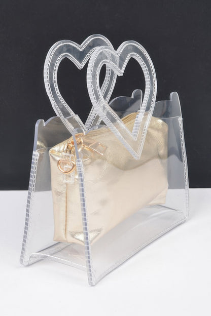 Transparent Heart Shape Handle Clutch W/pouch